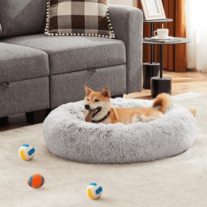 Spassway Gray Pet Bed for Indoor Dog Cat Donut Cuddler Soft Dog Beds with Anti-Slip Bottom Round Calming Fluffy Plush Faux Fur Cushion Bed for Dog - 1 of 4