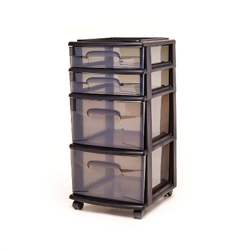 Homz 4 Drawer Medium Rolling Storage Cart Black With Smoke
