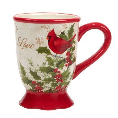 Set of 4 Red Ceramic Christmas Mugs with Winter Design