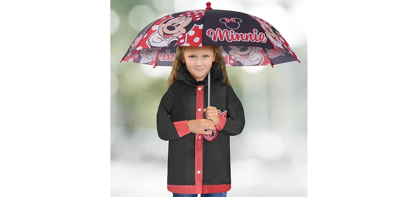 Disney Minnie Mouse Girl's Umbrella and Raincoat Set, Kids Ages 4-5 (red), цвет: Красный — фото 2