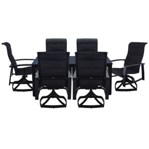 Courtyard Casual Santorini 7 pc 70" Rectangle Motion Dining set  Includes:  One 70" Rectangle Table and Six Padded Swivel Sling Chairs - 1 of 4
