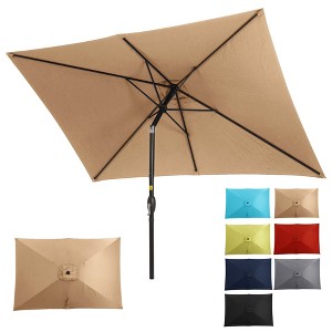 Heynemo 6.5 x 10 Ft Rectangular Patio Umbrella, Outdoor Table Market Umbrella with Crank, 6 Steel Ribs, Polyester Canopy, Tilt Umbrella - 1 of 4