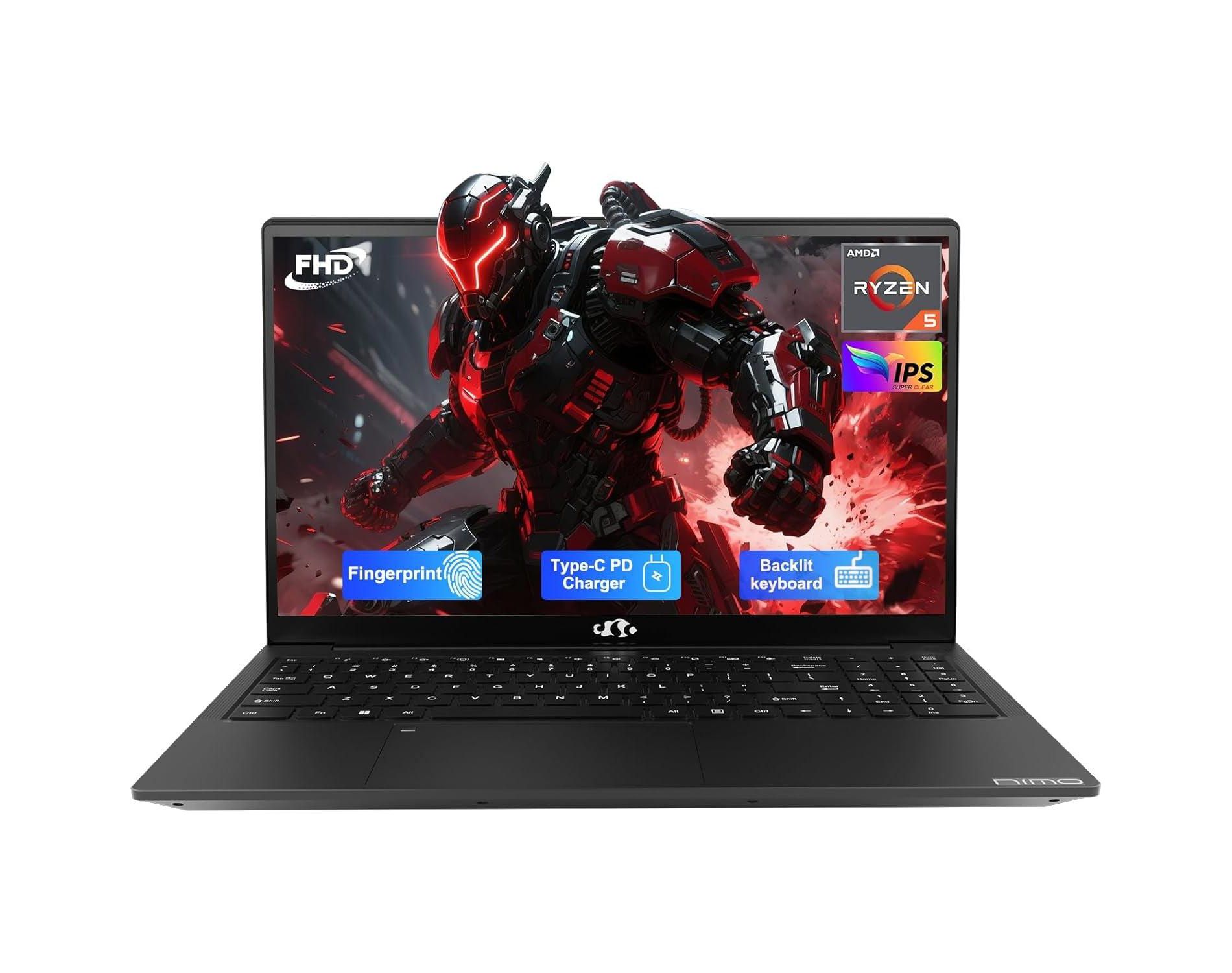 NIMO 15.6'' IPS FHD-Laptop AMD R5 3500U Student Computer Fingerprint, Backlit Keyboard, BT5.2 Win 11