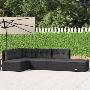 vidaXL 5 Piece Patio Lounge Set with Cushions Black Poly Rattan - 1 of 4