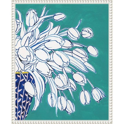 Turquoise Tulip Bouquet II White Floater Frame Canvas Print