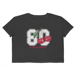 Rerun Island Women's 80 Los Angeles Cherries Short Sleeve Graphic Cotton Cropped Loose T-shirt - Caviar XL - 1 of 4