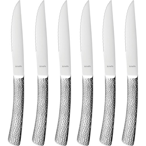6 Piece Steak Knife Set Serrated Stainless Steel Sharp Blade Flatware Full  Tang