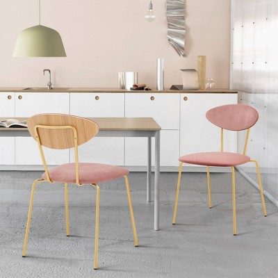 Set of 2 Neo Modern Velvet and Metal Leg Dining Room Chairs Pink/Gold - Armen Living: Chrome-Plated, Foam-Filled, Armless Design