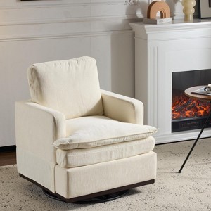VINGLI 360° Swivel Mid-Century Modern Accent Armchair with Double-Layer Seat Cushions, Upholstered Comfy Single Square Sofa for Living Room - 1 of 4