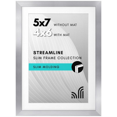 Americanflat Thin Picture Frame in Silver with Shatter Resistant Glass Horizontal and Vertical Formats for Wall and Tabletop - 5" x 7"