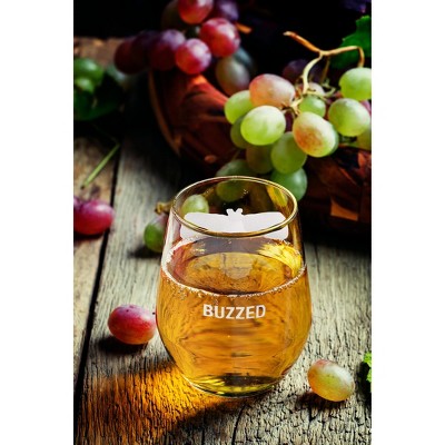 Buzzed Bee Etched Clear Glass Stemless Wine Glass 16 oz
