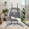 Rattan Double Egg Chair with Stand,Garden Hanging Wicker Egg Chair Outdoor Patio Egg Swing Chair With Cushion And Headrest-Cuddlewood - 2 of 4