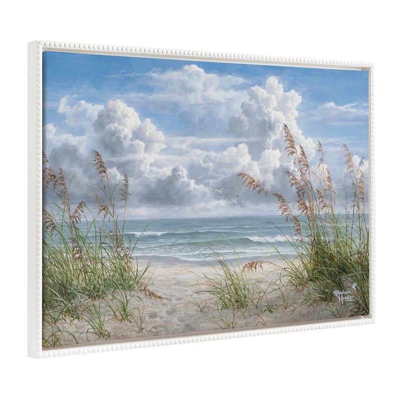 White Beaded Frame Ocean Beach Landscape Canvas Print, 28" x 38"