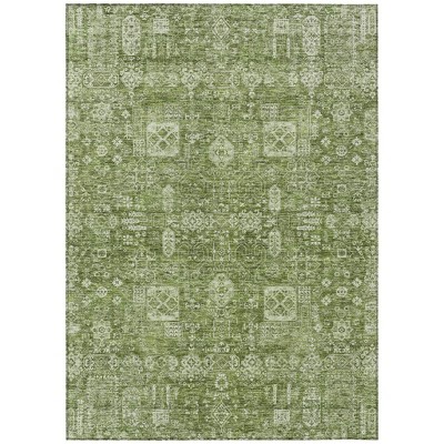 Artichoke Green And Ivory Oriental Washable Indoor Outdoor Area Rug