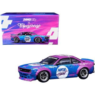 Nissan Silvia (S14) Rocket Bunny Boss Aero Metallic Blue and Pink "TofuGarage" Special Ed 1/64 Diecast Model Car by Inno Models