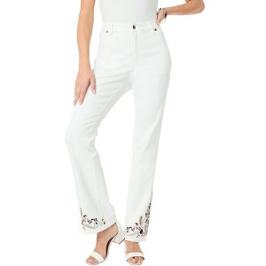 Roaman's Women's Plus Size Embroidered Bootcut Jean - 1 of 4