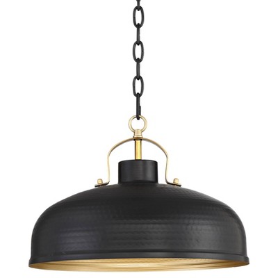 Possini Euro Design Black Warm Brass Pendant Light 15 3/4" Wide Modern Industrial Dome Shade for Kitchen Island Dining Room