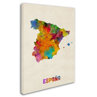 Trademark Fine Art -Michael Tompsett 'Spain Watercolor Map' Canvas Art