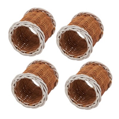 Natural Elegance Two-Tone Rattan Napkin Rings, Caramel - Set of 4