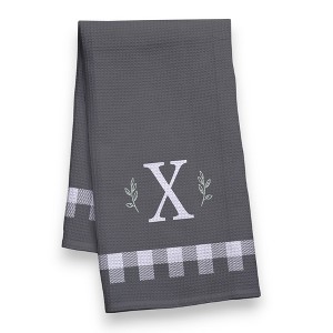 Personalization Mall Black & White Plaid Waffle Weave Kitchen Towel - 1 of 4