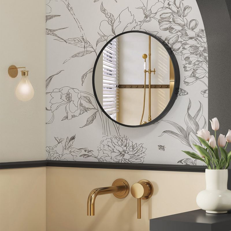 SONGMICS Round Mirror, Bathroom Mirror for Wall, Metal Frame, Easy to Install Ink Black, 2 of 8