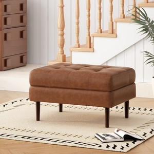 Christopher Knight Home Pueblo Mid-Century Modern Tufted Faux Leather Upholstered Ottoman with Solid Wood Legs - 1 of 4
