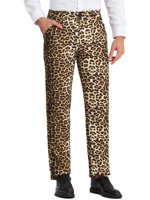 Lars Amadeus Men's Flat Front Party Prom Animal Printed Pants Leopard Print  34