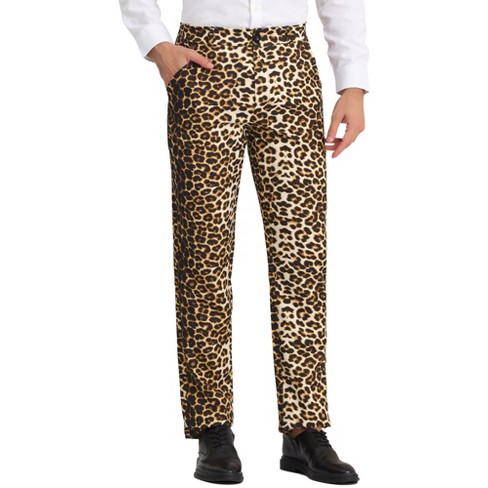 Lars Amadeus Men's Flat Front Party Prom Animal Printed Pants Leopard Print  34