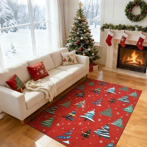 Runner Rug,Washable Rug for Home Decor, Indoor Non Slip Carpet,Soft Low Pile Christmas Rugs with Xmas Tree Motif for Entryway,Living Room,Bedroom - 1 of 4