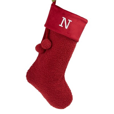 Personalization Mall Cozy Burgundy Shearling Embroidered Initial Christmas Stocking