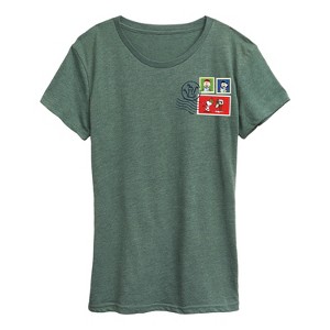 Women's - Peanuts - Snoopy Charlie Lucy Christmas Stamps Short Sleeve Graphic T-Shirt - 1 of 4