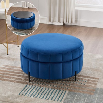 31.5" Round Velvet Storage Ottoman,Upholstered Footstool,Tufted Pumpkin-Shape Accent Ottoman for Living Room or Bedroom-Maison Boucle