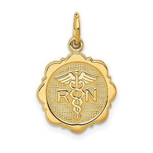 Black Bow Jewelry 14k Yellow Gold Registered Nurse Disk Charm, 14mm - 1 of 4