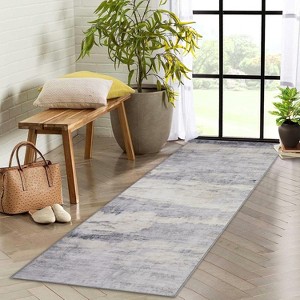 Acekool 2x6 Abstract Runner Rug, Machine Washable Non Slip Low Pile Ultra Soft Foldable Carpet for Kitchen Bedroom, Blue - 1 of 4