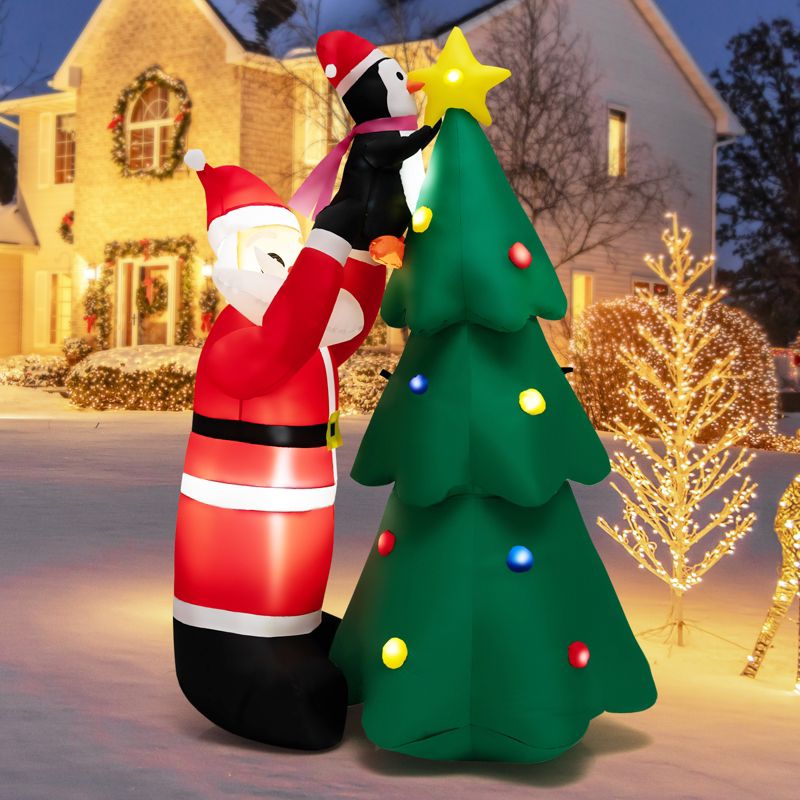 Tangkula 6 FT Inflatable Christmas Tree with Santa Claus & Penguin Blow Up Christmas Decoration with Built-in LED Lights, 2 of 11