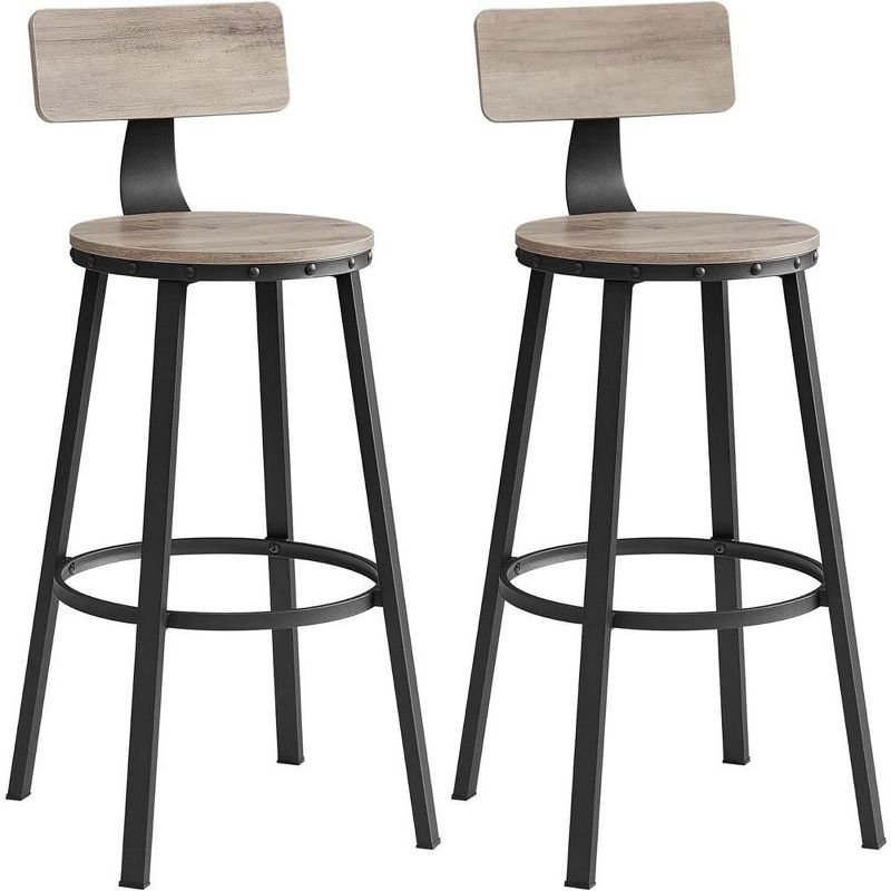 VASAGLE Bar Stools Set of 2, 28.7 Inches Barstools with Back, Counter Stools Bar Chairs with Backrest, Steel Frame, Easy Assembly, Industrial, 1 of 5