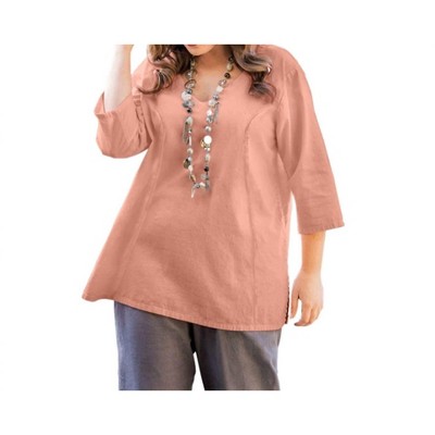Women's Linen 3/4 Sleeve V-Neck Top - Plus - On The Plus Side
