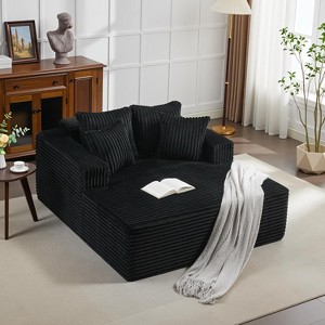 61" Oversized Chaise Lounge Chair Indoor, Cloud Fluffy Chaise Lounges Corduroy Upholstered Sofa Bed w/Throw Pillows for Living Room Home - 1 of 4