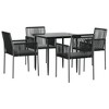 vidaXL- 5 Piece Patio Dining Set in Black Poly Rattan and Steel with Cushions, Tempered Glass Tabletop and Comfortable Outdoor Chairs - 3 of 4