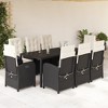 vidaXL 9 Piece Patio Dining Set - Reclining Chairs & Tempered Glass Table - Black PE Rattan, Cream Cushions - 2 of 4