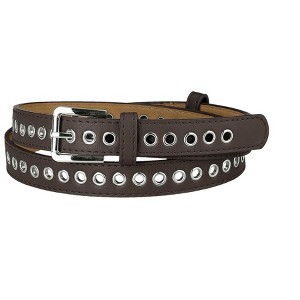 Allegra K Women's PU Leather Metal Buckle Skinny Hollow Grommet Waist Belts - 1 of 4