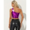 INSPIRE CHIC Women's Metallic Cropped One-Shoulder Party Cropped Holographic Tank Tops - 3 of 4