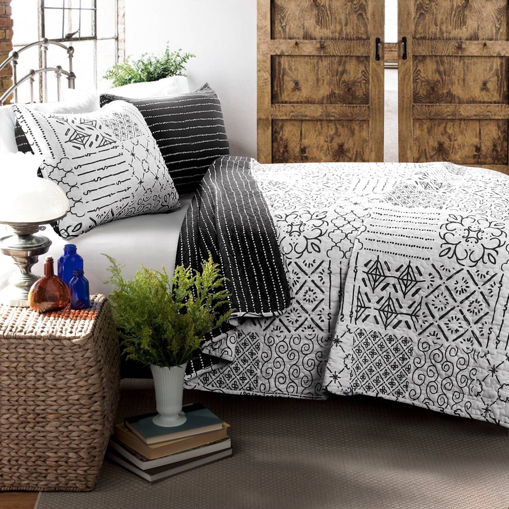 Photos - Duvet King 3pc Monique Quilt & Sham Set Charcoal - Lush Décor