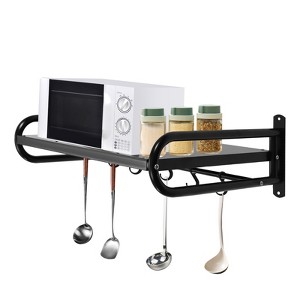 YIYIBYUS Carbon Steel Wall Mount Microwave Oven Shelf with Fixing Kit (Black) - 1 of 4