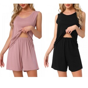 INSPIRE CHIC Women's 2 Pcs Cotton Soft Sleeveless Cami & Shorts Pajama Set - 1 of 4