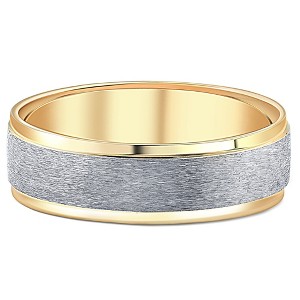 Pompeii3 7mm Mens 10k White and Yellow Gold Two Tone Brushed Flat Edge Wedding Band - 1 of 4