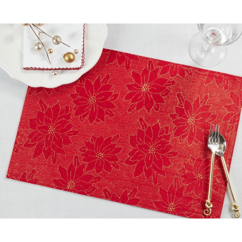 Saro Lifestyle Poinsettia Placemat, 13"x19" Oblong, Red (Set of 4), 4 of 5