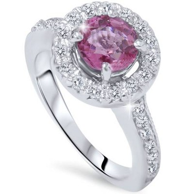 Pompeii3 1 5/8ct Pink Sapphire & Diamond Vintage Engagement Ring 14K White Gold