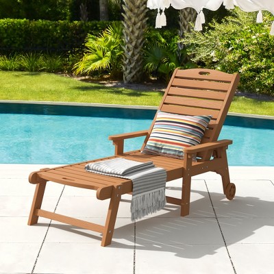 Outdoor Chaise Lounge, 79'' Oversized HDPS Chaise Lounger, 5 Positions Adjustable Lounge Chairs, Pool Lounge Chair with Wheels for Poolside, Backyard