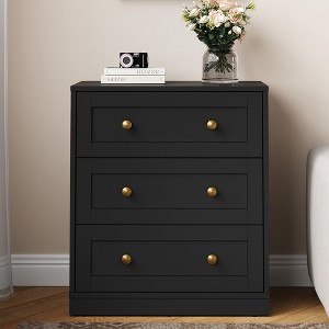 Heynemo 3-Drawer Nightstand, Spacious Bedside Table with Gold Round Knobs, Modern Wooden End Table, Accent Chest of Drawers for Bedroom - 1 of 4